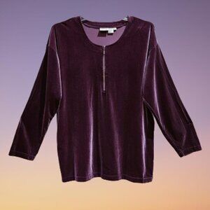 Newport News Easy Style Plum Velvet Long Sleeve Zip Front Tunic - M